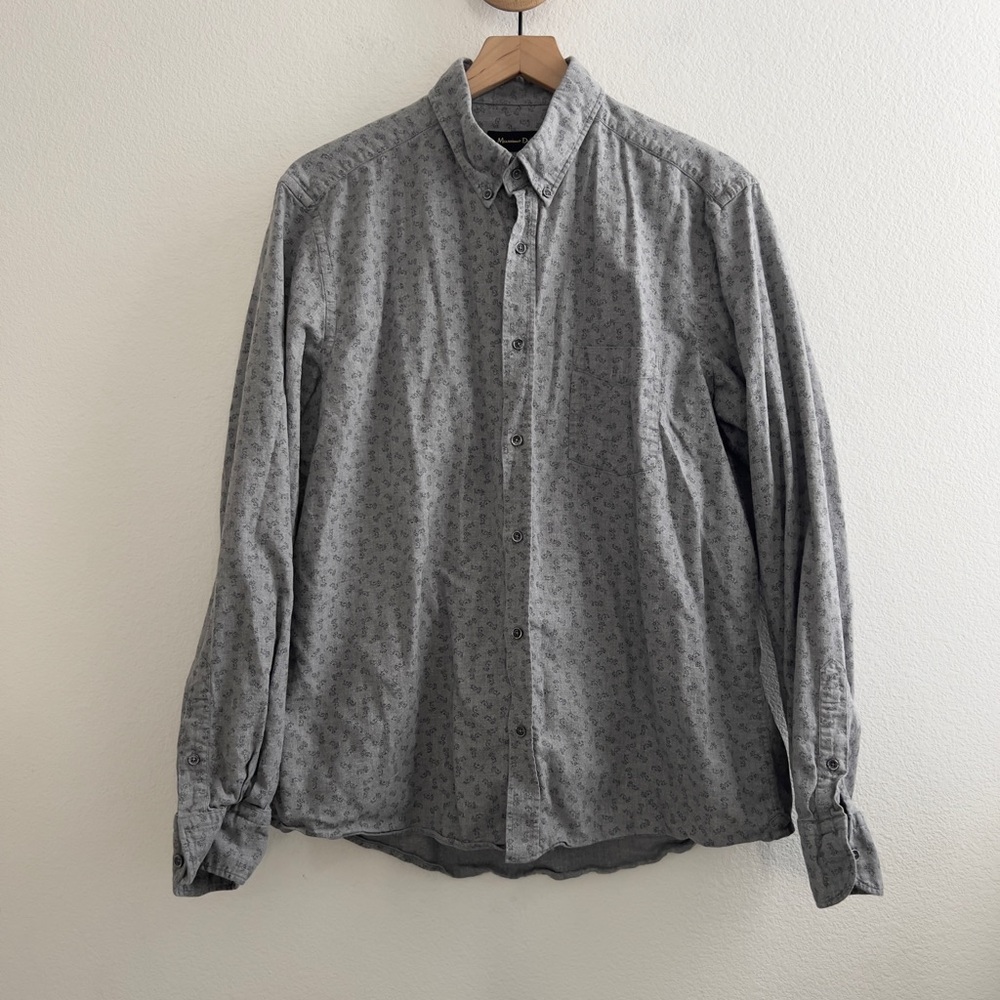 Massimo Dutti Gray Floral Button Down Shirt